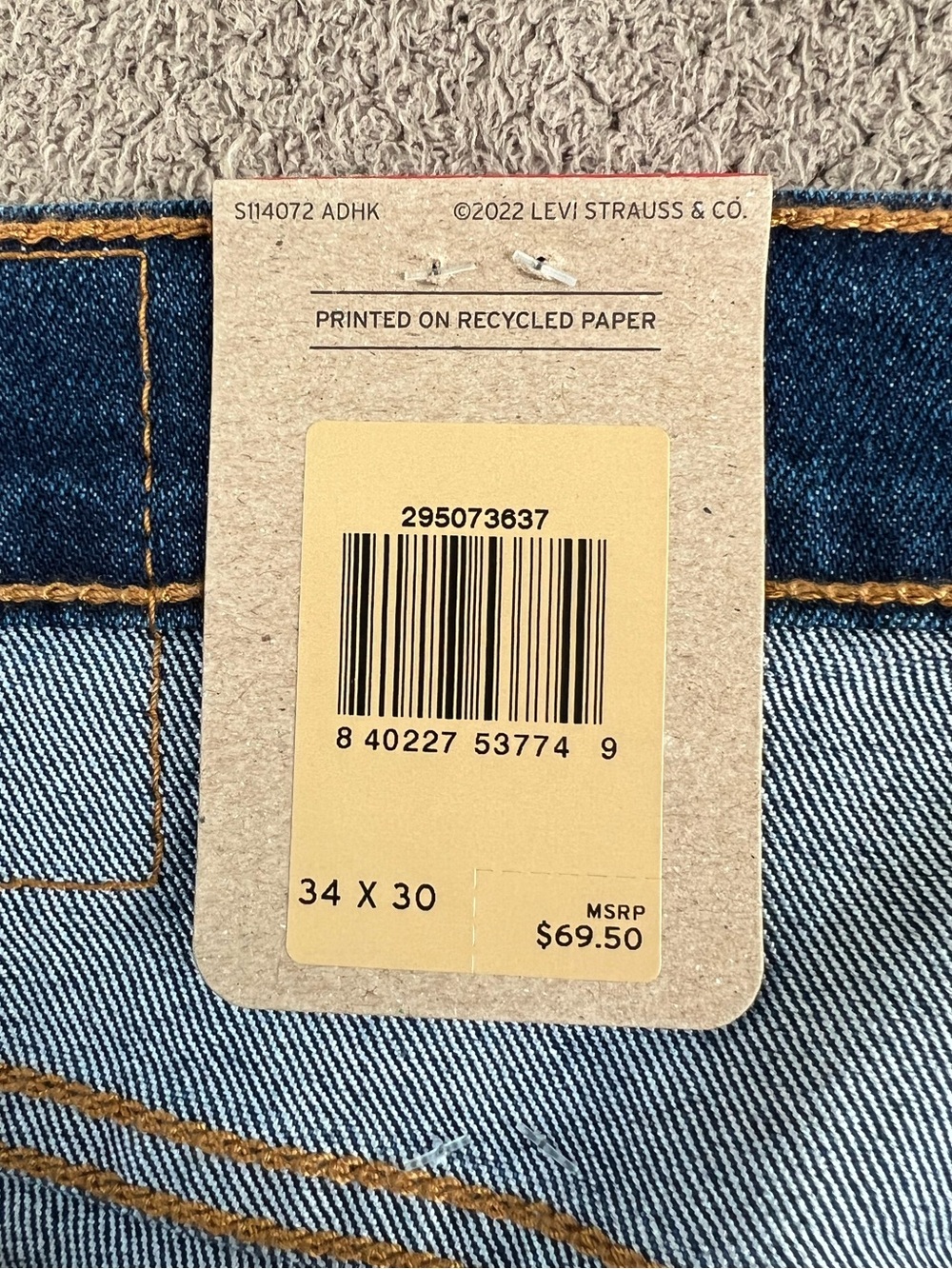 Levi’s 502 Men’s 34x30 Regular Fit Mid Rise Taper Leg Dark Wash Denim Jeans NWT - Picture 14 of 15